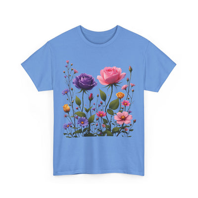 Wildflowers and Pink/Violet Roses, Graphic T-Shirts for Women, Floral Shirt, Womens Short Sleeve, Ladies Graphic Tees #5101TTS