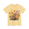 Wildflowers and Pink & Yellow Roses, Graphic T-Shirts for Women, Floral Shirt, Womens Short Sleeve, Ladies Graphic Tees #5142TTS