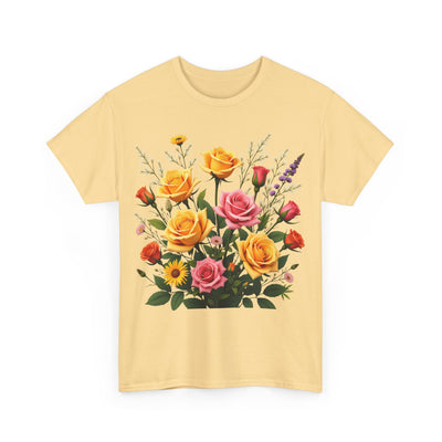 Wildflowers and Pink & Yellow Roses, Graphic T-Shirts for Women, Floral Shirt, Womens Short Sleeve, Ladies Graphic Tees #5142TTS