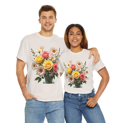 Wildflowers and Pink & Yellow Roses, Graphic T-Shirts for Women, Floral Shirt, Womens Short Sleeve, Ladies Graphic Tees #5136TTS