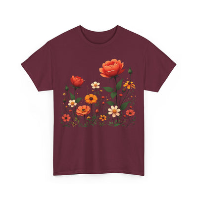 Wildflowers and Orange Roses, Graphic T-Shirts for Women, Floral Shirt, Womens Short Sleeve, Ladies Graphic Tees #5043TTS