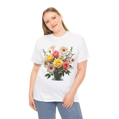 Wildflowers and Pink & Yellow Roses, Graphic T-Shirts for Women, Floral Shirt, Womens Short Sleeve, Ladies Graphic Tees #5136TTS