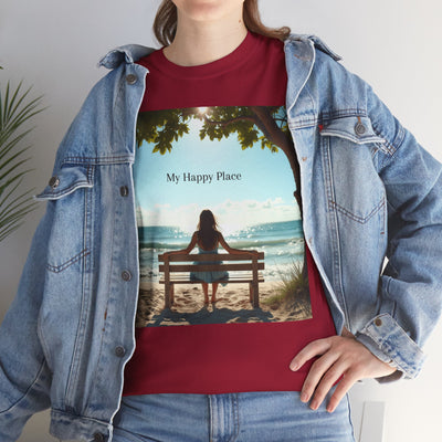 My Happy Place, Woman on Bench, Looking at Waves,Safe Place T-Shirt, Finding My Happy Place Top, Ocean Waves,#5003STS