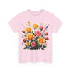 Wildflowers and Pink & Yellow Roses, Graphic T-Shirts for Women, Floral Shirt, Womens Short Sleeve, Ladies Graphic Tees #5142TTS