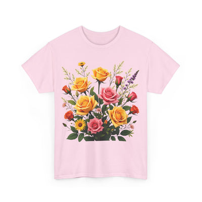 Wildflowers and Pink & Yellow Roses, Graphic T-Shirts for Women, Floral Shirt, Womens Short Sleeve, Ladies Graphic Tees #5142TTS