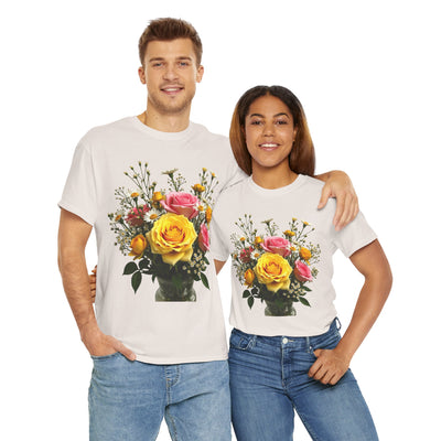 Wildflowers and Pink & Yellow Roses, Graphic T-Shirts for Women, Floral Shirt, Womens Short Sleeve, Ladies Graphic Tees #5143TTS