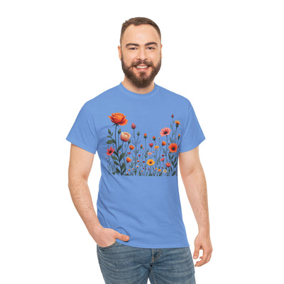 Wildflowers and Orange Roses, Graphic T-Shirts for Women, Floral Shirt, Womens Short Sleeve, Ladies Graphic Tees #5042TTS
