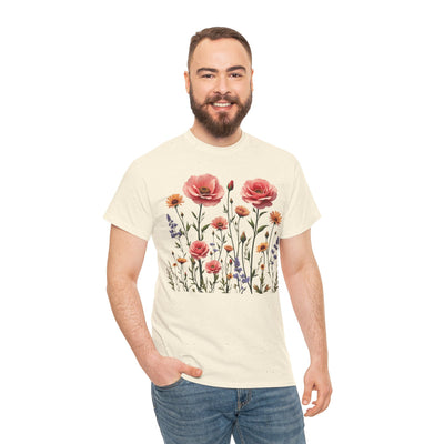 Wildflowers and Pink Roses, Graphic T-Shirts for Women, Floral Shirt, Womens Short Sleeve, Ladies Graphic Tees #5015TTS