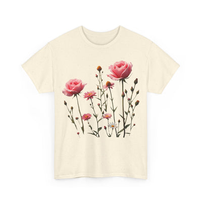 Wildflowers and Pink Roses, Graphic T-Shirts for Women, Floral Shirt, Womens Short Sleeve, Ladies Graphic Tees #5018TTS