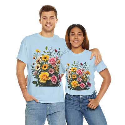 Wildflowers and Pink & Yellow Roses, Graphic T-Shirts for Women, Floral Shirt, Womens Short Sleeve, Ladies Graphic Tees #5150TTS