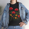 Wildflowers and Red Roses, Graphic T-Shirts for Women, Floral Shirt, Womens Short Sleeve, Ladies Graphic Tees #5034TTS