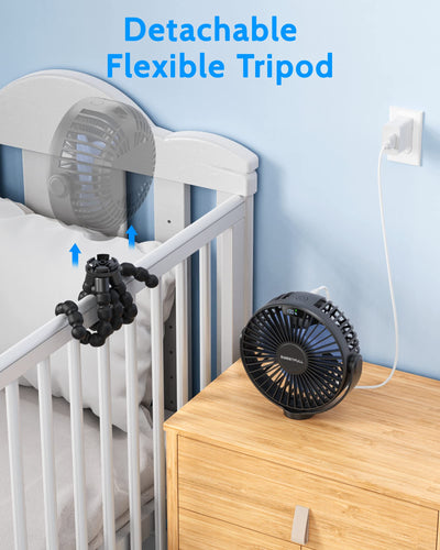 SWEETFULL Portable Stroller Fan with LED Display 4000mAh Battery Powered Mini Clip Fan, 4-Speed Rechargeable Small Personal Fan Handheld Desk Cooling Fan for Car Seat Crib Treadmill Travel-Black