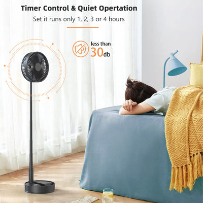 zoolb 7200mAh Battery Operated Fan, Portable Foldaway Fan, Oscillating Fan with Remote Control, Height Adjustment Standing Fan, 4 Speeds USB Desk Fan for Travel, Camping, RV, Desk, Home, Outdoor