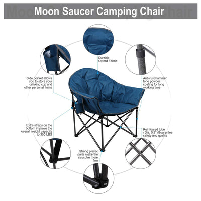 ALPHA CAMP Oversized Camping Chairs Padded Moon Club Chair Portable with Folding Cup Holder and Carry Bag