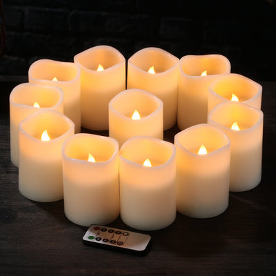 Flameless Candles Battery Operated Candles Set of 12(D:3" X H:4") Pillar Real Wax Led Candles with 10-Key Remote and Cycling 24 Hours Timer