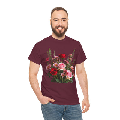 Wildflowers and Red & Pink Roses, Graphic T-Shirts for Women, Floral Shirt, Womens Short Sleeve, Ladies Graphic Tees #5132TTS