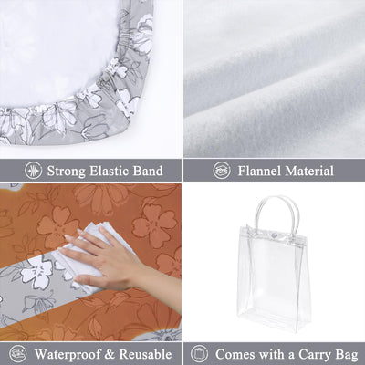 Vaukki Picnic Table and Bench Fitted Tablecloth Cover, Picnic Table Cover with Bench Covers, Flannel Backing Elastic Waterproof Plastic Cover with Bag for Outdoor and Camping(Grey Flower,72 inches)