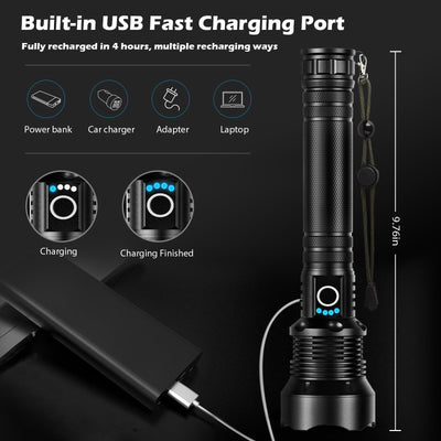 Rechargeable Flashlights 990,000 Lumens, Super Bright LED Flashlight High Lumens with USB Cable, 5 Modes Waterproof Flashlight Powerful Flash Light for Home Camping Hiking