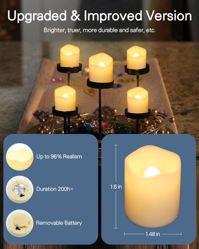 SHYMERY Flameless Votive Candles,50 Pack Flickering Electric Fake Battery Operated LED Candles,200+Hour Long Lasting LED Tea Lights for Wedding,Halloween,Christmas,Party and Holiday Decoration