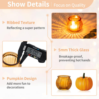 NUPTIO Gold Votive Candle Holders: 12 Pcs Mercury Glass Ribbed Tealight Holder in Pumpkin Shape Metallic Tea Light Votives Candleholders for Christmas Halloween Thanksgiving Easter Holiday Decor