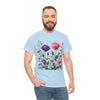 Wildflowers and Pink/Violet Roses, Graphic T-Shirts for Women, Floral Shirt, Womens Short Sleeve, Ladies Graphic Tees #5101TTS
