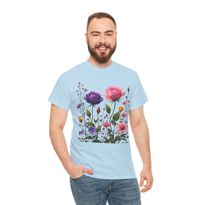 Wildflowers and Pink/Violet Roses, Graphic T-Shirts for Women, Floral Shirt, Womens Short Sleeve, Ladies Graphic Tees #5101TTS