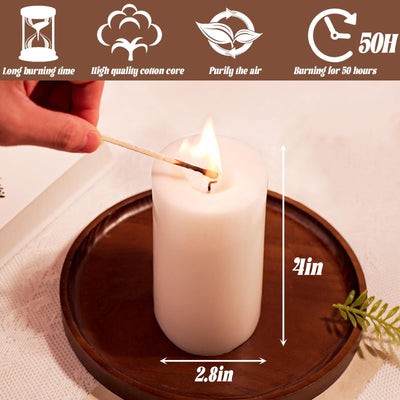 TRIRITE 4pcs White Pillar Candles Bulk 2.8x4inchs Unscented, Smokeless and Dripless Large Round Candles Pillar for Weddings, Home Decoration, Restaurants, Spa, Church (4pcs)
