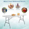 Nightcore, White 6', Indoor Outdoor Utility Portable Picnic Party Dining Camp Rounded Corners & Handle, Plastic HDPE Folding Table