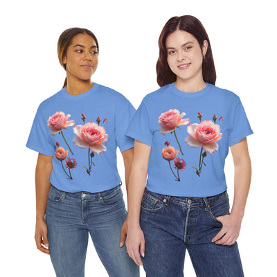 Wildflowers and Pink Roses, Graphic T-Shirts for Women, Floral Shirt, Womens Short Sleeve, Ladies Graphic Tees #5019TTS