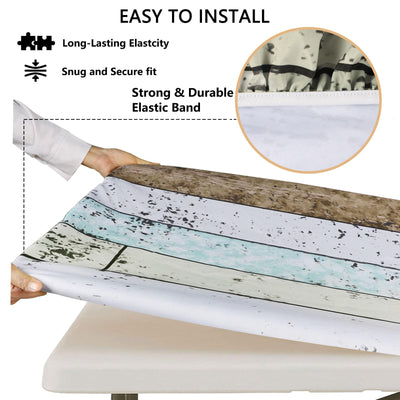 famibay 3 Piece Picnic Table Covers with Elastic Fitted Picnic Table Cover with Bench Covers Farmhouse Camping Tablecloth Waterproof Picnic Table Covers for Outdoors(Wood Grain,12" x72"+30" x72")