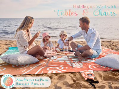 WEKAPO Beach Blanket Waterproof Sandproof Oversized - 11 Ft X 9 Ft Large Sand Free Beach Mat with Stakes, Essentials for Outdoor Beach, Picnic, Travel (Sea Turtle, 11 X 9 FT (1~10 Person))