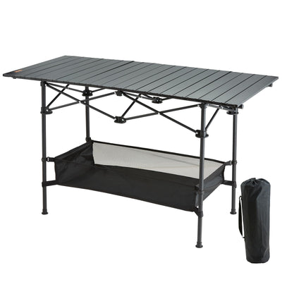VEVOR Folding Camping Table, Aluminum Ultra Compact Outdoor Portable Fold Up Lightweight Table with Large Storage and Carry Bag, for Beach, Picnic, Travel, Backyard, BBQ, Patio, 45'' x 22'', Black