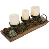 MyGift 3-Pillar Black Metal Candle Holder with Rustic Wood Tray and Handles, Tabletop/Mantel Centerpiece