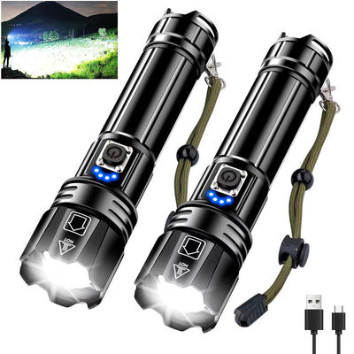 ANKRA Rechargeable Flashlight 990000 High Lumens, Powerful LED Flashlight XHP70.2 with 5 Modes & Zoomable & IPX7 Waterproof, Tactical Flashlight for Camping, Hiking, Emergencies(2 Pack)