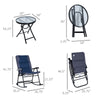 Outsunny 3 Piece Outdoor Patio Furniture Set with Glass Coffee Table & 2 Folding Padded Rocking Chairs, Bistro Style for Porch, Camping, Balcony, Navy Blue