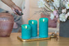 VENTA Set of 3 Realistic Flameless Turquoise LED Candles with Remote Control - 4'' 5'' 6'' Electric Wickless Pillar Battery Operated Candles with Flickering Flame Timer