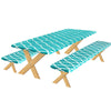 OutdoorLines Vinyl Fitted Picnic Table Cover with Bench Covers - Waterproof Camping Tablecloth for Picnic Table, Elastic Picnic Table Covers for Outdoor, Camping (Moroccon Teal 96x30 Inch, 3 Pcs)