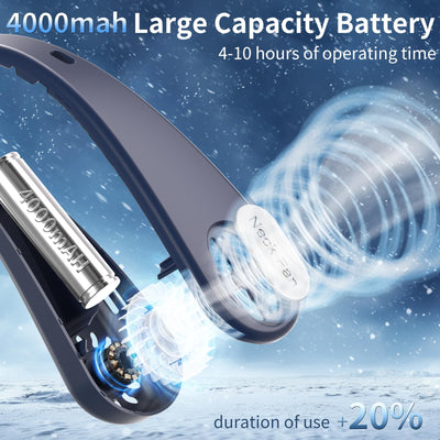HUIDANGJIA Portable Neck Fan, Bladeless Personal Fan, Rechargeable 4000mAh Battery, No Hair Snagging, 3 Speeds Faster Cooling, Ultra Quiet, Gifts for Men Women, Home, Office, Travel Essentials，Blue