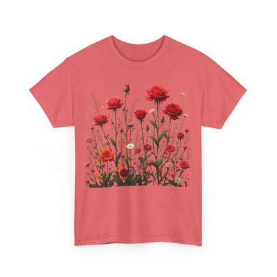 Wildflowers and Red Roses, Graphic T-Shirts for Women, Floral Shirt, Womens Short Sleeve, Ladies Graphic Tees #5035TTS