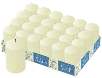 HYOOLA Ivory Pillar Candles 2-inch x 4-inch - 24 Pack Unscented Bulk Pillar Candles - European Made