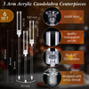 Layhit 6 Set Acrylic Candelabra Centerpiece 38.6" Clear Candle Holder 3 Arm Pillar Taper Candlesticks with Acrylic Shade Circular Base for Wedding Party Table Decoration Fit .87 LED Candle