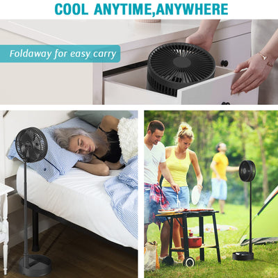 zoolb 7200mAh Battery Operated Fan, Portable Foldaway Fan, Oscillating Fan with Remote Control, Height Adjustment Standing Fan, 4 Speeds USB Desk Fan for Travel, Camping, RV, Desk, Home, Outdoor