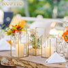 Nuptio Glass Hurricane Candle Holder Set of 3 Gold Pillar Candle Holders Large Rectangular Candleholder Table Centerpieces Decoration for Wedding Christmas Holiday Home Ornaments 9.5 & 8.1 & 6.5 inch