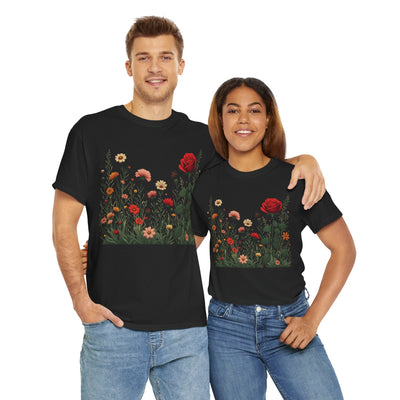 Wildflowers and a Red Rose, Graphic T-Shirts for Women, Floral Shirt, Womens Short Sleeve, Ladies Graphic Tees #5008TTS