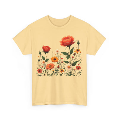 Wildflowers and Orange Roses, Graphic T-Shirts for Women, Floral Shirt, Womens Short Sleeve, Ladies Graphic Tees #5043TTS