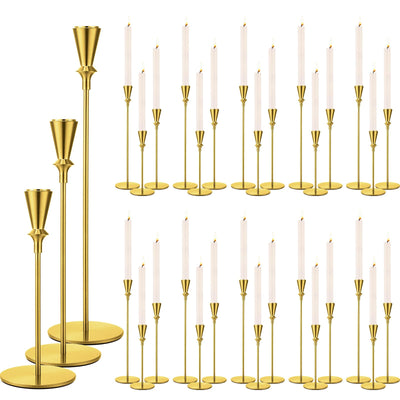 Tioncy 30 Pcs Gold Candlestick Holder Gold Taper Candle Holder Bulks Metal Candle Stick Holder for Christmas Wedding Party Anniversary Table Centerpiece Fit 0.75 Inch Thick Candle, 8.7'', 10.6'', 13''