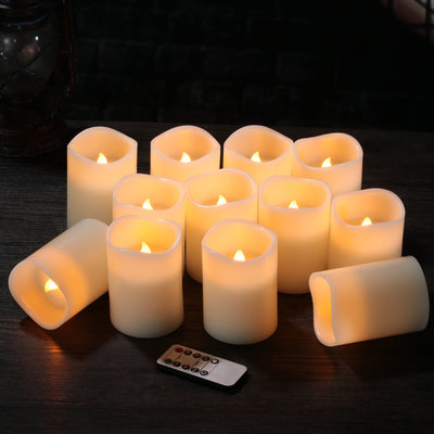 Flameless Candles Battery Operated Candles Set of 12(D:3" X H:4") Pillar Real Wax Led Candles with 10-Key Remote and Cycling 24 Hours Timer