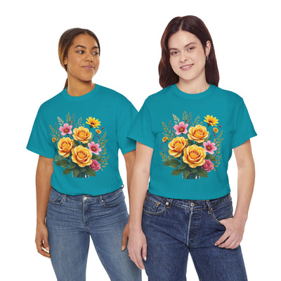 Wildflowers and Yellow Roses, Graphic T-Shirts for Women, Floral Shirt, Womens Short Sleeve, Ladies Graphic Tees #5135TTS