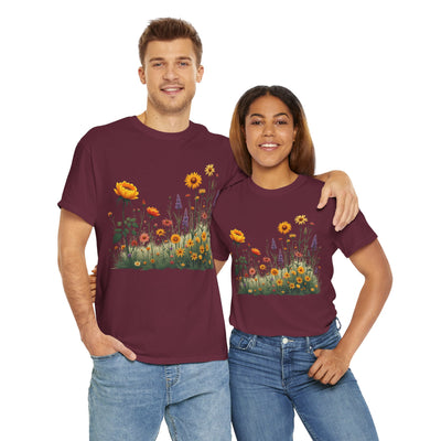 Wildflowers and Yellow Roses, Graphic T-Shirts for Women, Floral Shirt, Womens Short Sleeve, Ladies Graphic Tees #5028TTS