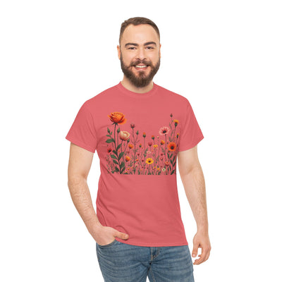 Wildflowers and Orange Roses, Graphic T-Shirts for Women, Floral Shirt, Womens Short Sleeve, Ladies Graphic Tees #5042TTS